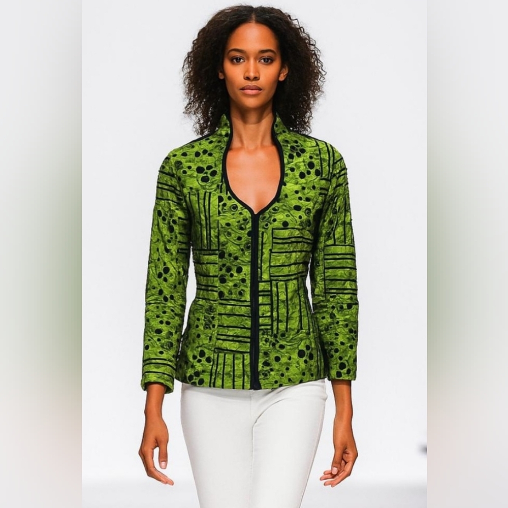 Cartisse Zipper Blouse Jacket Black & Green Mesh Unique Retro Size Large
